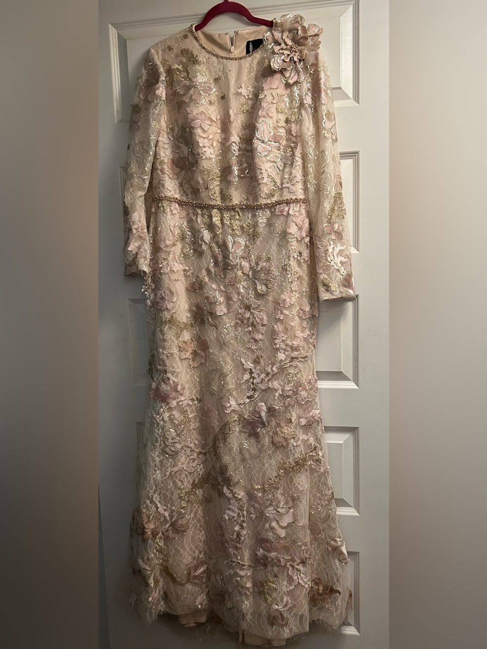Elegant Floral Lace Gentle Pink/Rose GoldEvening Dress.